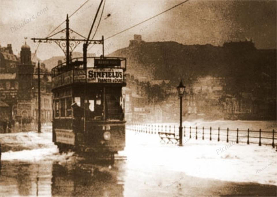 Victorian Scarborough South Bay Tram in Heavy Seas Large Version