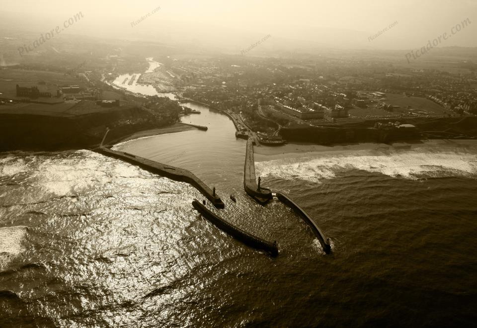 Aerial view of  Whitby in sepia Large Version